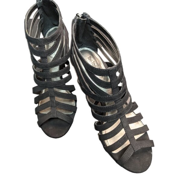 COACH AND FOUR Suede Lorelle Gladiator Style High Heel Sandals Black Size 6 - Picture 8 of 14